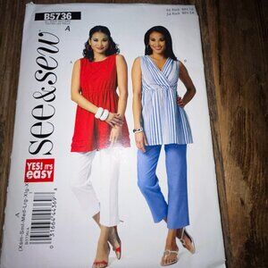 See & Sew Sleeveless Tunic Top Sewing Pattern size XS-XXL NWT